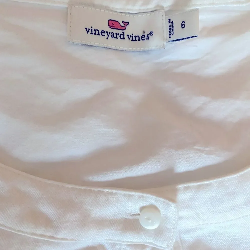Vineyard Vines White Shift Dress -6 white cotton Pointelle, lined w/pockets
